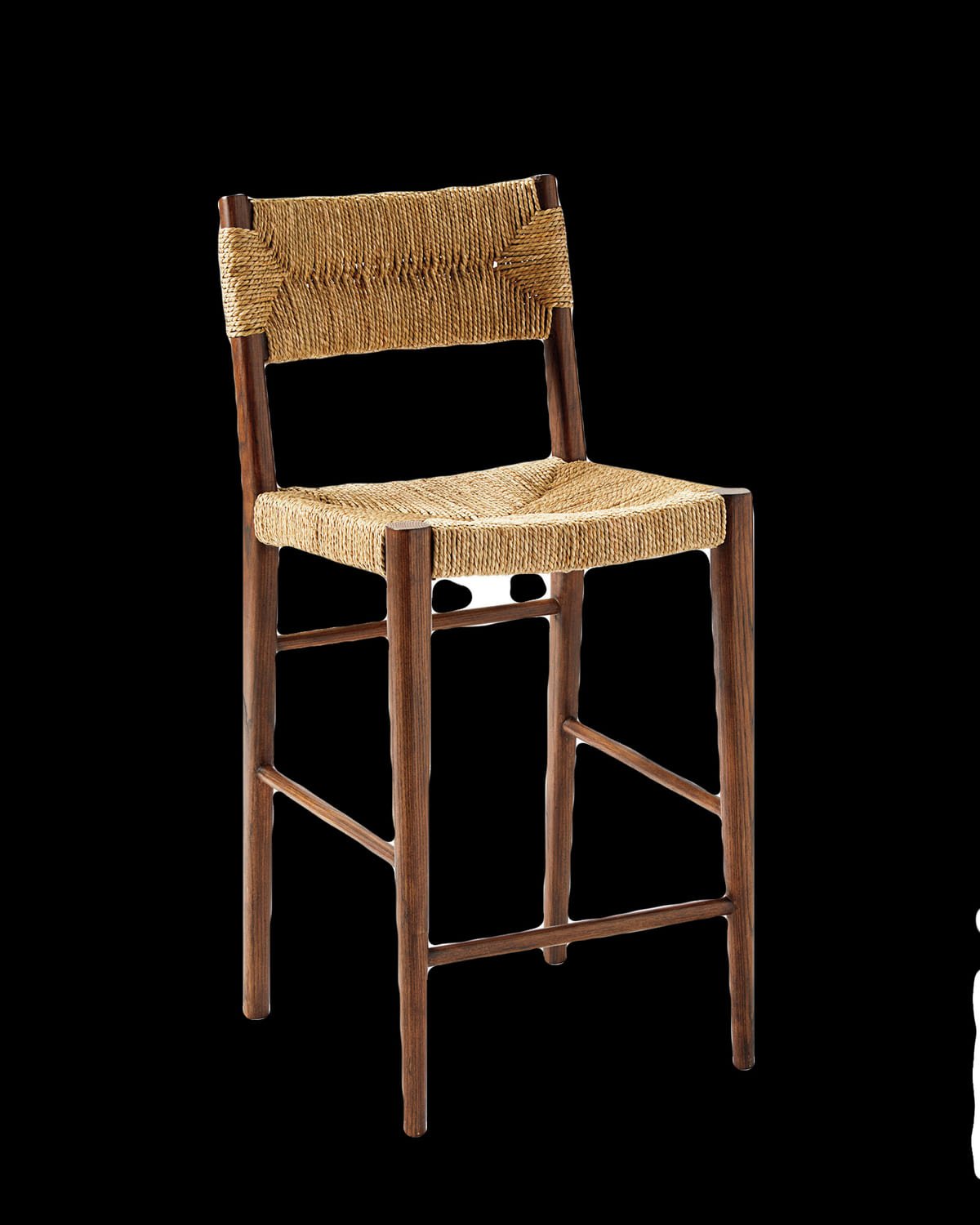 Woven rush counter stool with an ebony wood frame